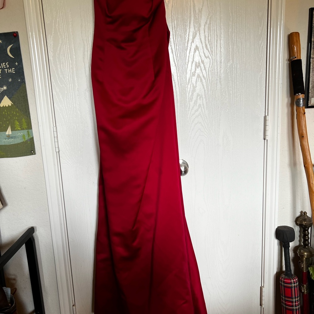David's Bridal Red Strapless Gown for Prom
